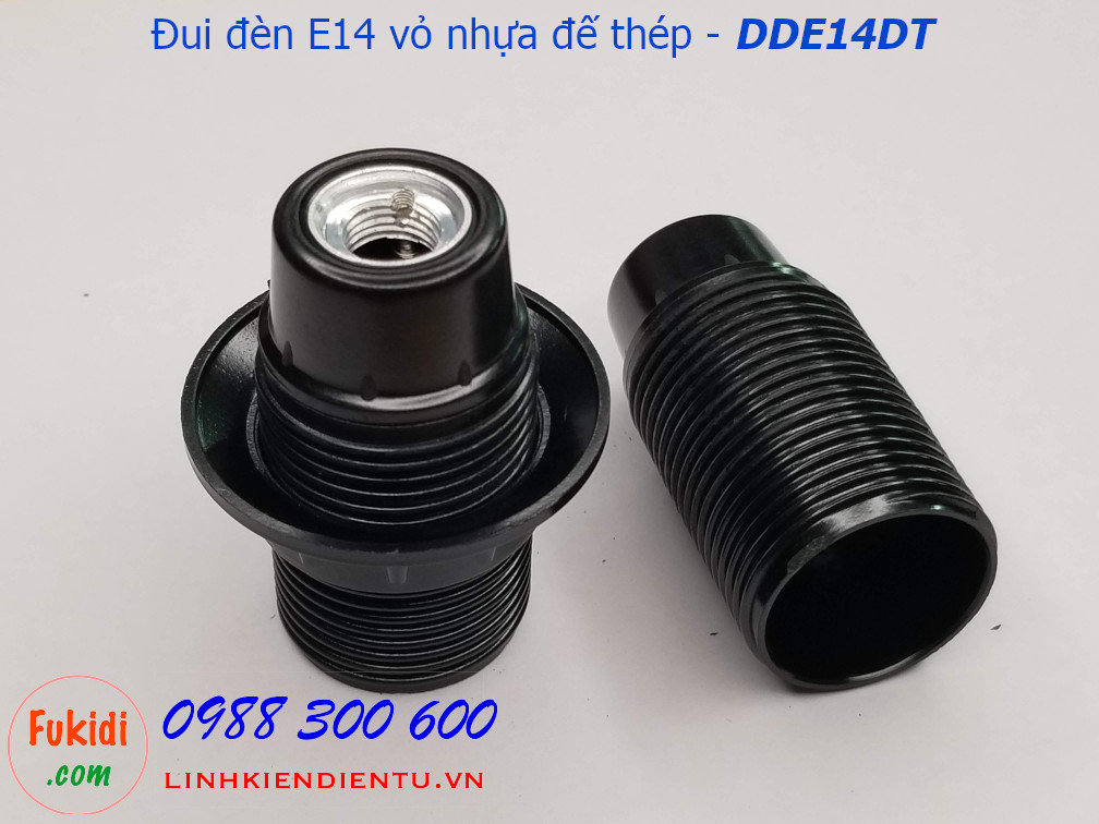 Đui đèn E14 vỏ nhựa đen đế kim loại - DDE14DT