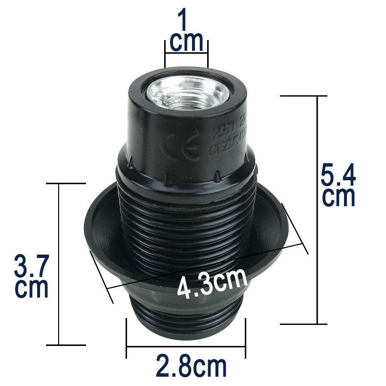Đui đèn E14 vỏ nhựa đen đế kim loại - DDE14DT