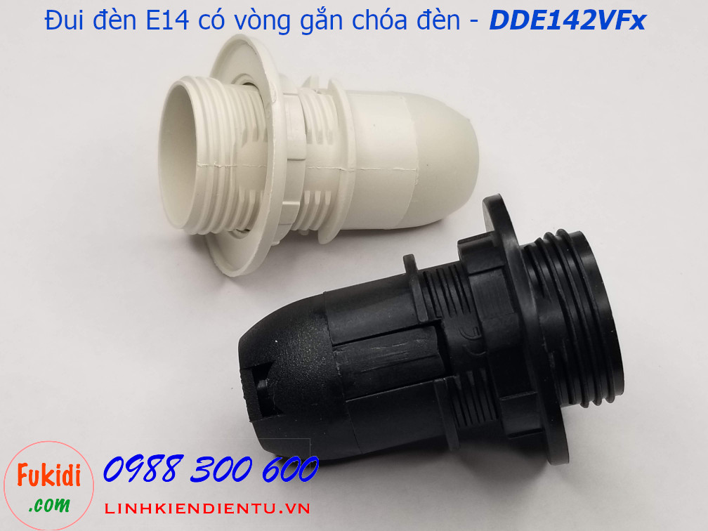 Đui đèn E14 nhựa đen có khoen gắn chóa đèn - DDE142VFD