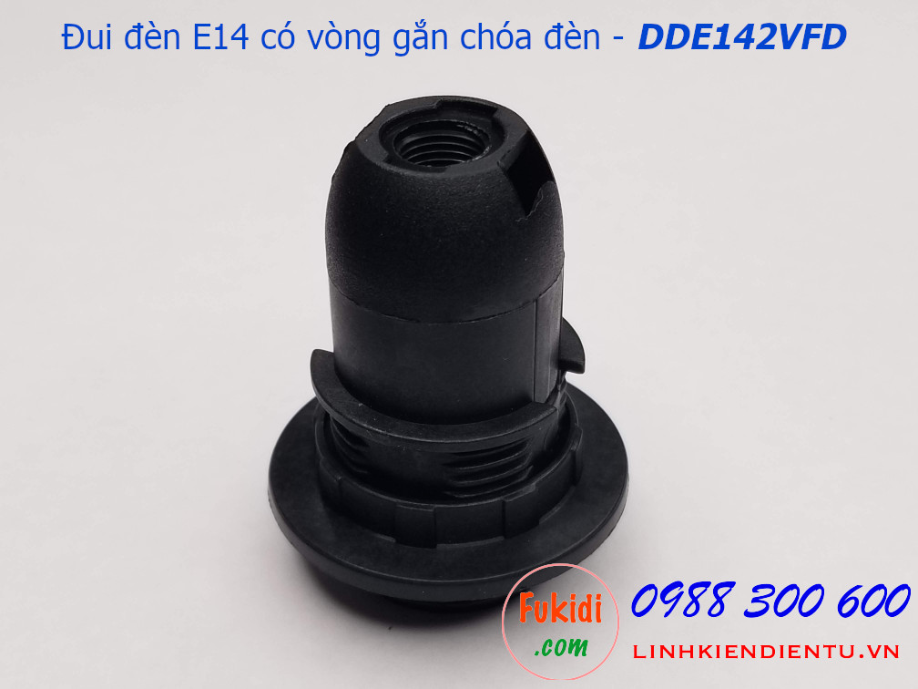 Đui đèn E14 nhựa đen có khoen gắn chóa đèn - DDE142VFD