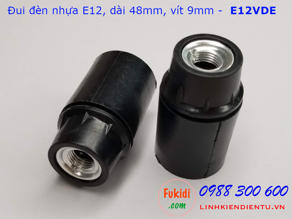 Đui đèn E12 vỏ nhựa màu đen đế kim loại 9mm - E12VDE