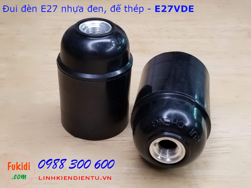 Đui đèn E27 vỏ nhựa màu đen đế kim loại - E27VDE