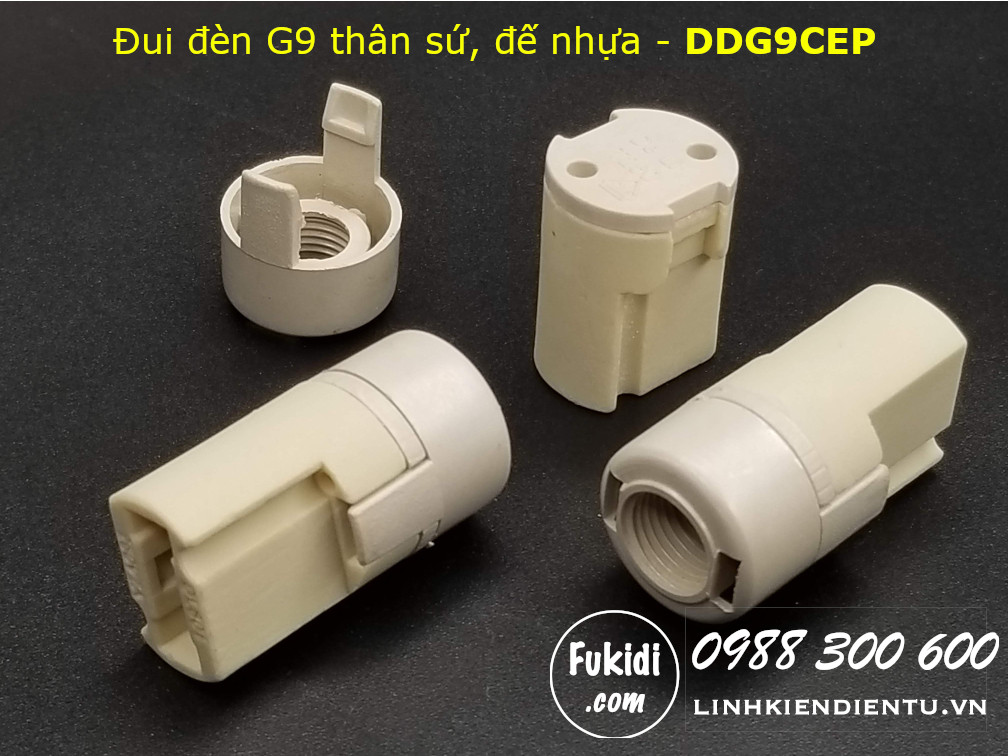 Đui đèn G9 thân sứ đế nhựa size 18x35mm - DDG9CEP
