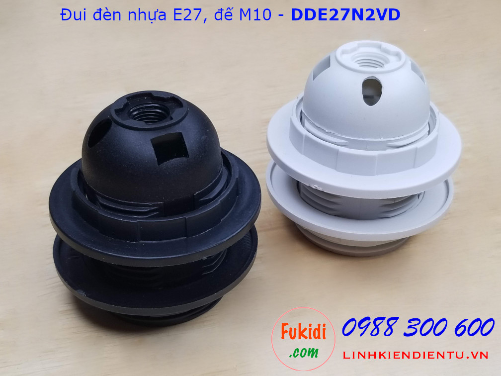 Đui đèn nhựa E27 hai vòng gắn chóa đế M10 màu trắng - DDE27N2VT