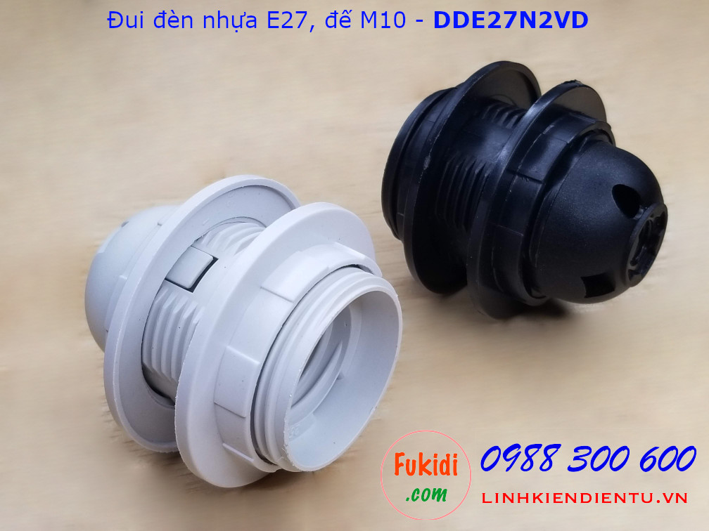 Đui đèn nhựa E27 hai vòng gắn chóa đế M10 màu trắng - DDE27N2VT