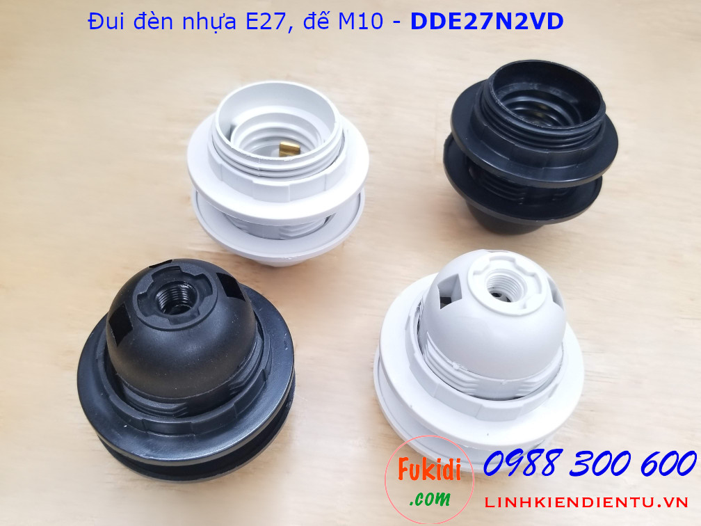 Đui đèn nhựa E27 hai vòng gắn chóa đế M10 màu trắng - DDE27N2VT
