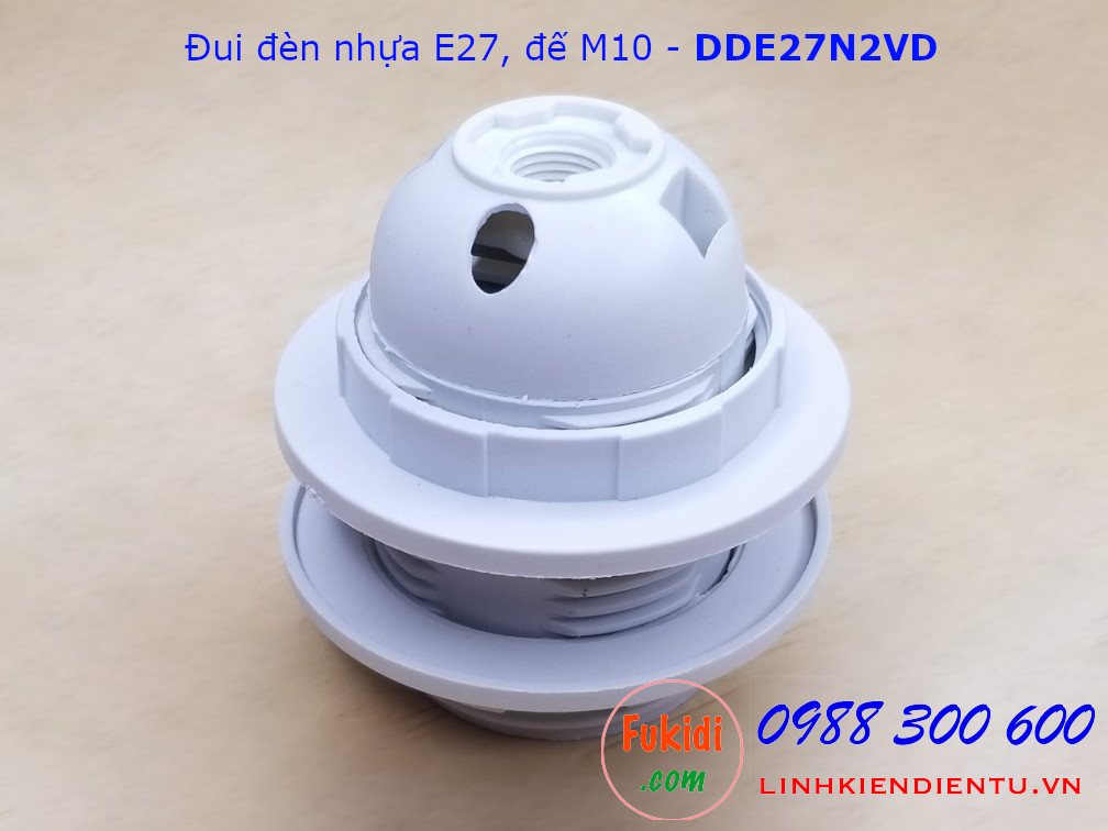 Đui đèn nhựa E27 hai vòng gắn chóa đế M10 màu trắng - DDE27N2VT