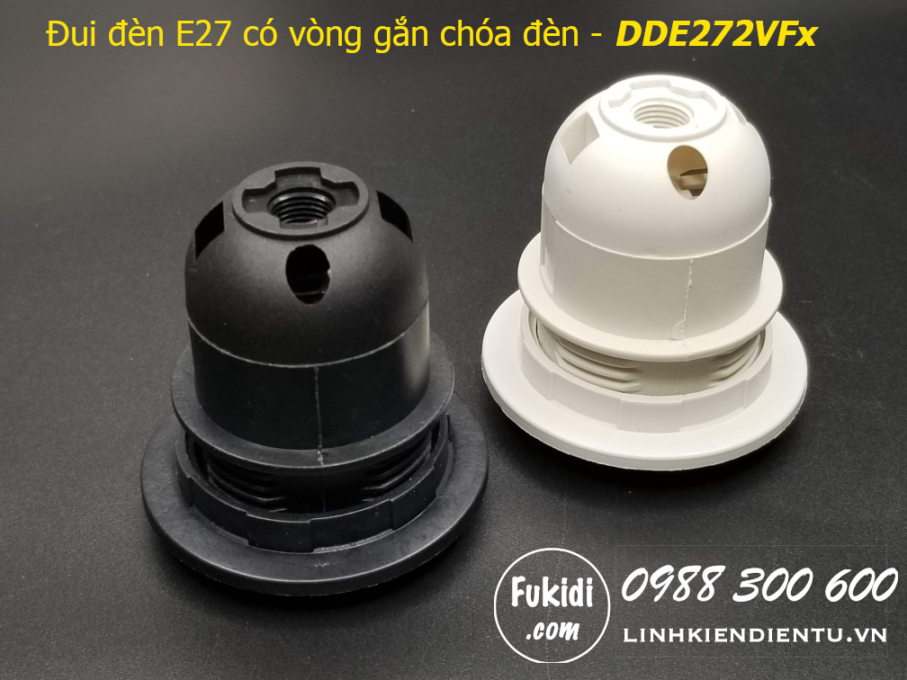 Đui đèn E27 nhựa đen có hai vòng gắn chóa đèn - DDE272VFD