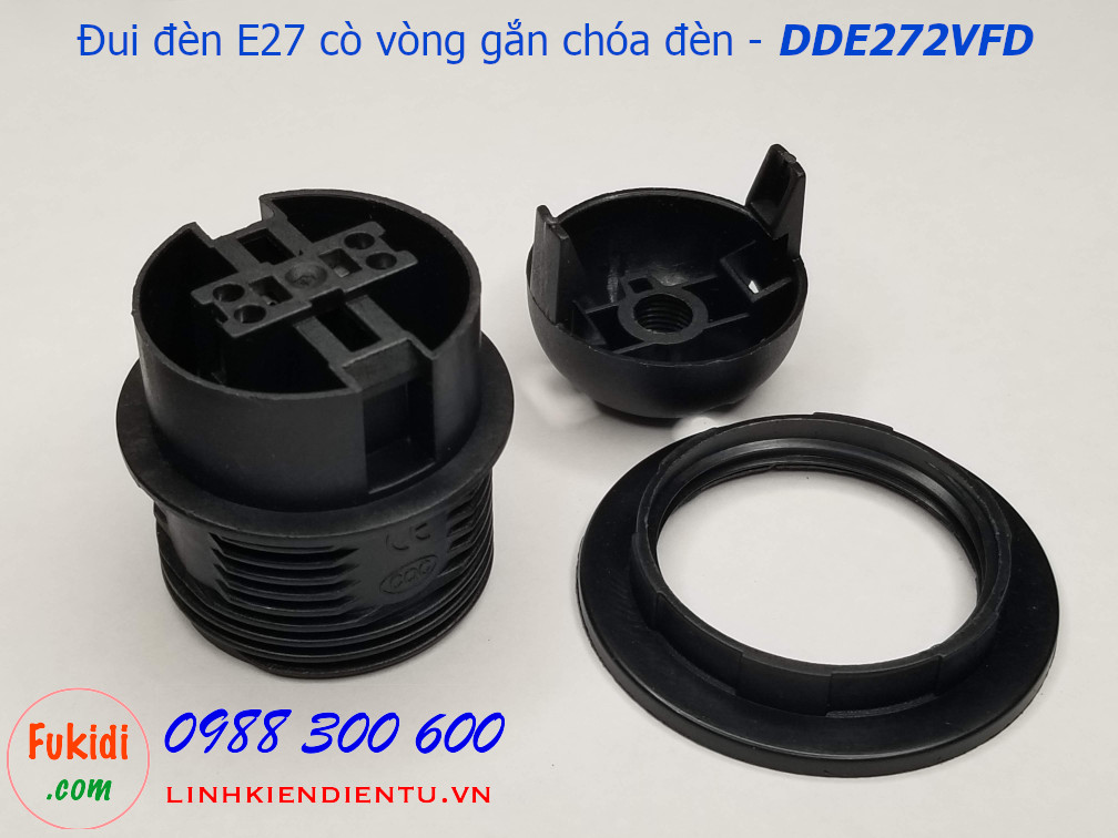 Đui đèn E27 nhựa đen có hai vòng gắn chóa đèn - DDE272VFD