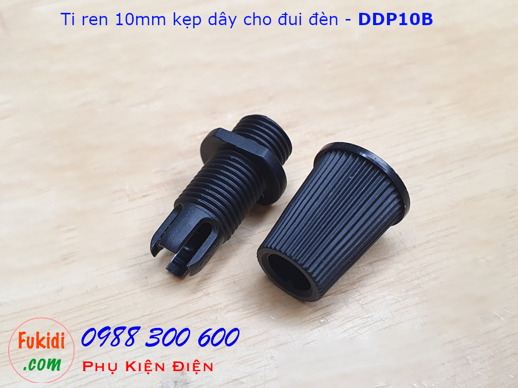 Ti ren nhựa 10mm dùng kẹp dây điện cho đui đèn E12, E14, E26, E27 màu đen - DDP10B