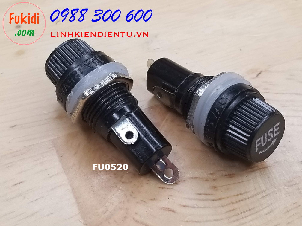 Hộp chứa cầu chì, đế cầu chì 5x20mm, công suất tối đa 15A 250V FU0520