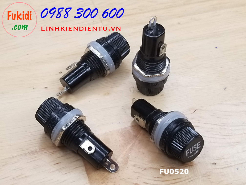 Hộp chứa cầu chì, đế cầu chì 5x20mm, công suất tối đa 15A 250V FU0520
