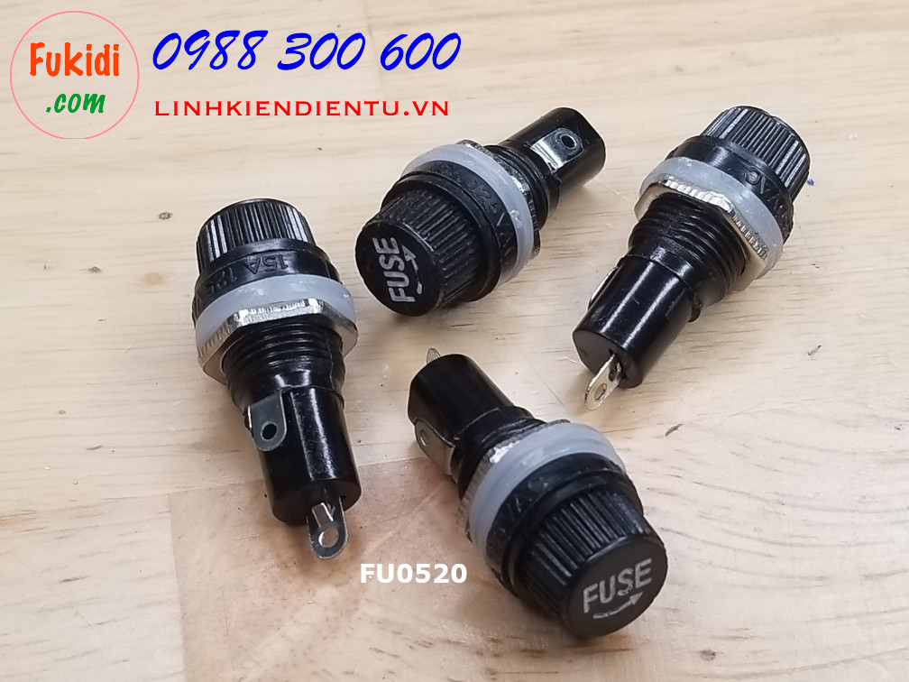 Hộp chứa cầu chì, đế cầu chì 5x20mm, công suất tối đa 15A 250V FU0520