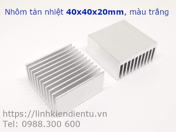 Nhôm tản nhiệt kích thước 40x40x20mm, màu trắng