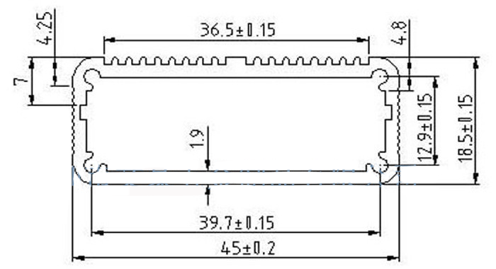 Kích thước chi tiết của hộp nhôm 45x45x18.5mm