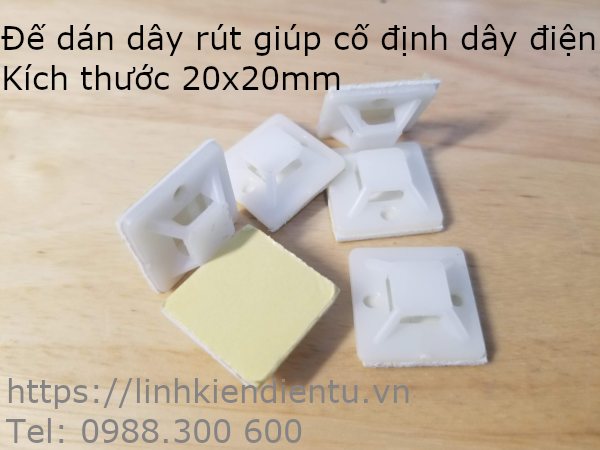 Đế dán dây rút giúp cố định dây điện TM20, kích thước 20x20mm