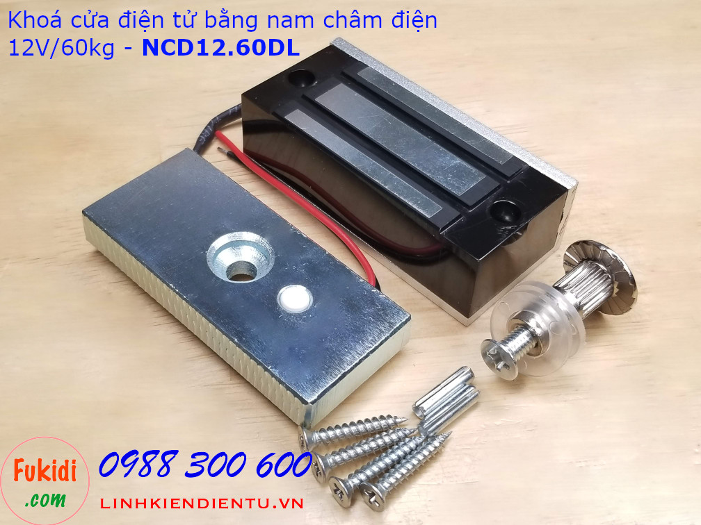 Khóa cửa bằng nam châm điện 12V lực hút 60kg size 80x38mm - NCD12.60DL