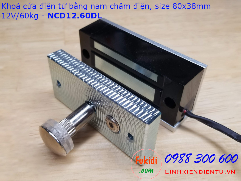 Khóa cửa bằng nam châm điện 12V lực hút 60kg size 80x38mm - NCD12.60DL