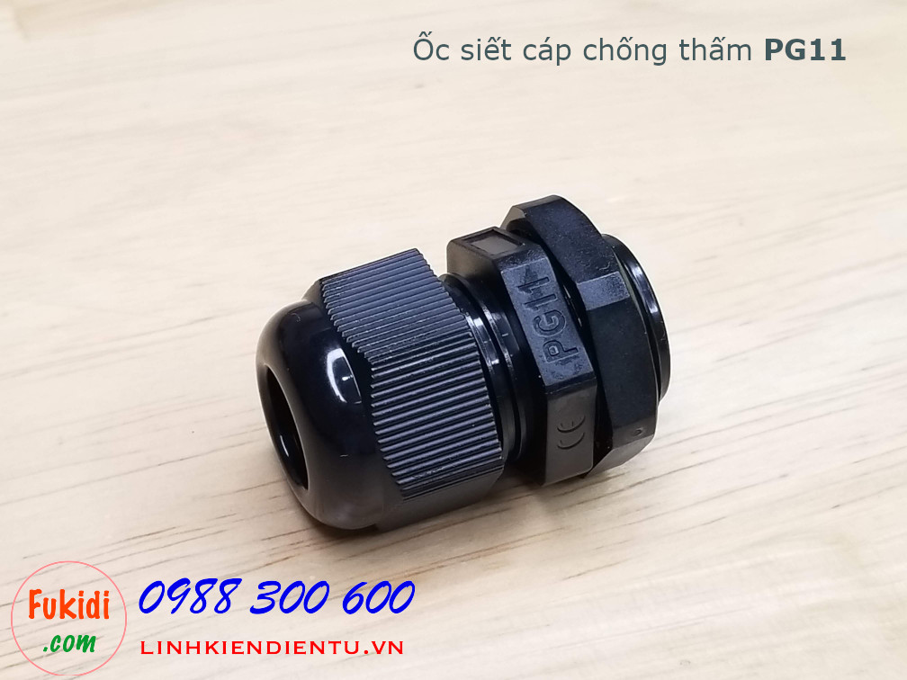 Ốc siết cáp bằng nhựa chống thấm PG11, màu đen 19mm, cáp 5-10mm