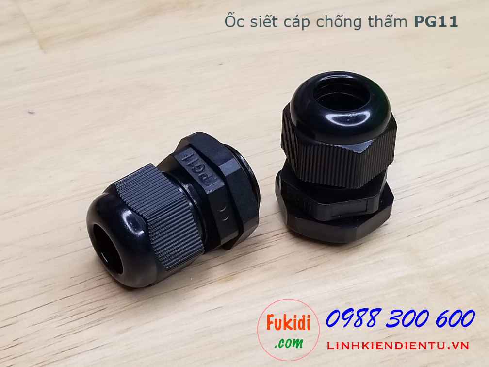 Ốc siết cáp bằng nhựa chống thấm PG11, màu đen 19mm, cáp 5-10mm