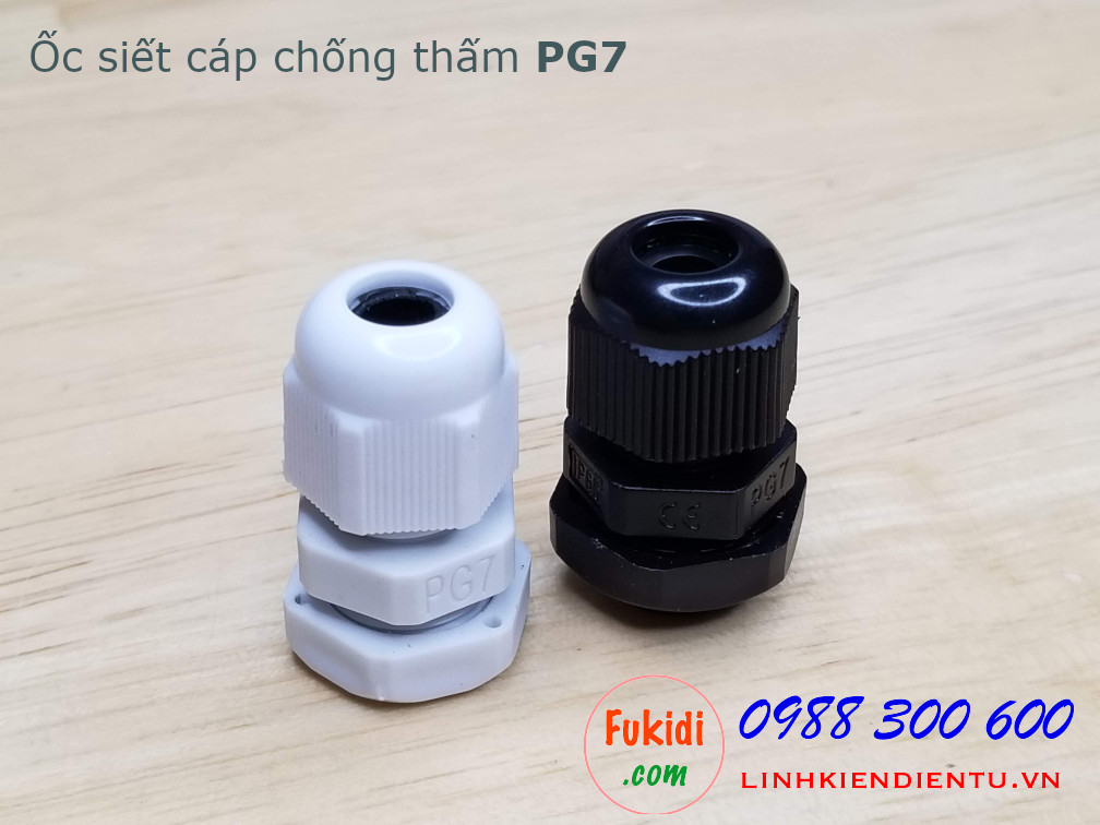 Ốc siết cáp bằng nhựa chống thấm PG7 màu đen, dùng cho dây điện có phi 3-6mm