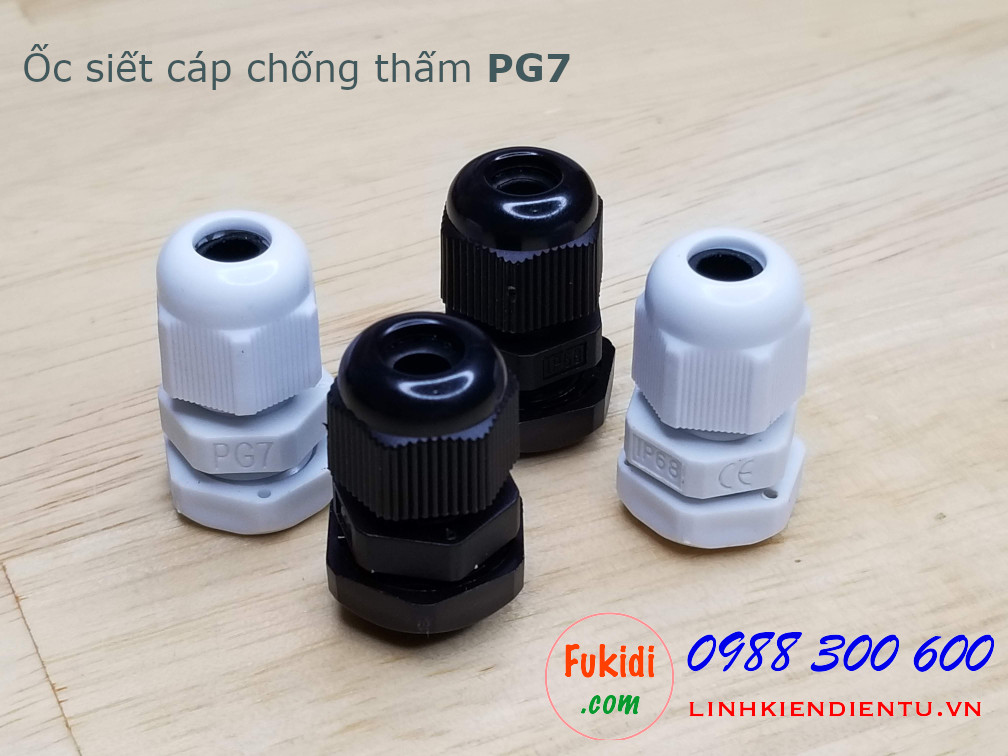 Ốc siết cáp bằng nhựa chống thấm PG7 màu đen, dùng cho dây điện có phi 3-6mm