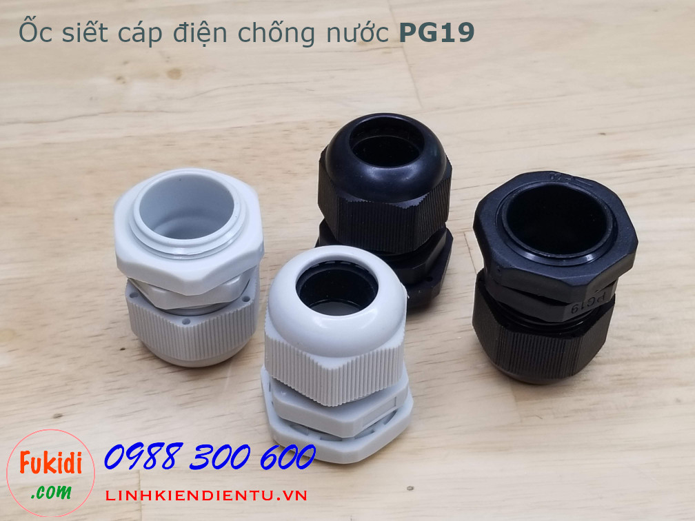 Ốc siết cáp điện chống nước PG19 màu đen, dùng cho dây có phi 12-15mm