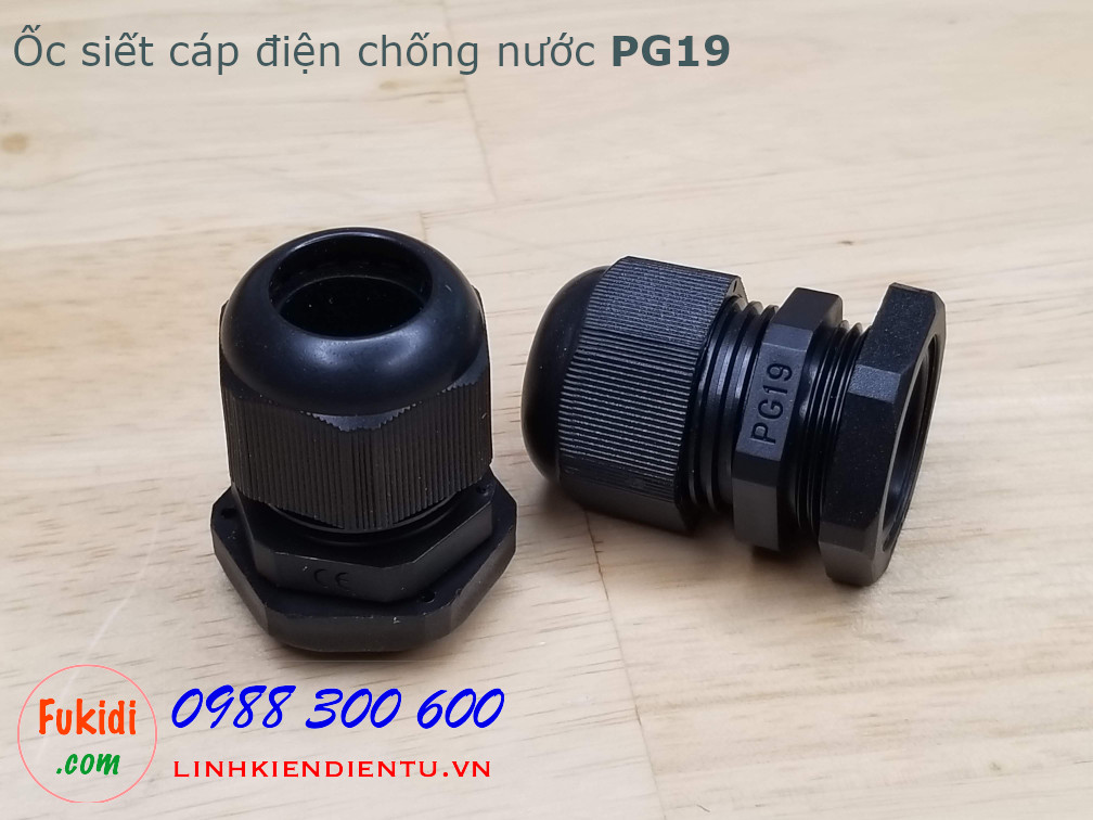 Ốc siết cáp điện chống nước PG19 màu đen, dùng cho dây có phi 12-15mm