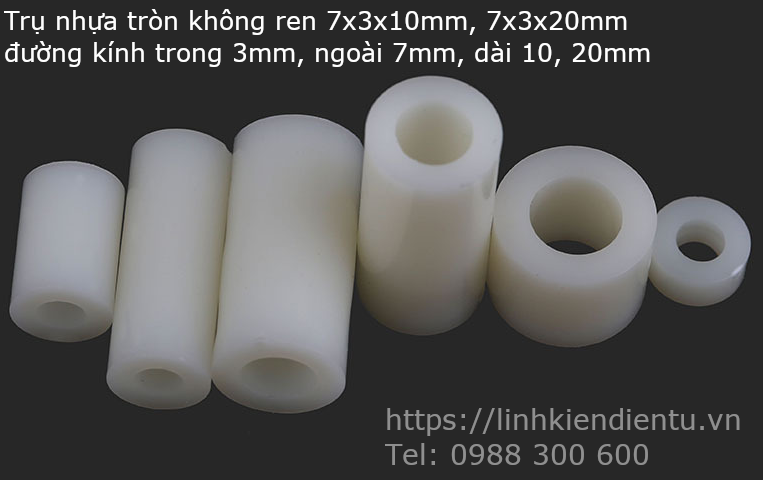 Trụ nhựa tròn không ren 7x3x10mm