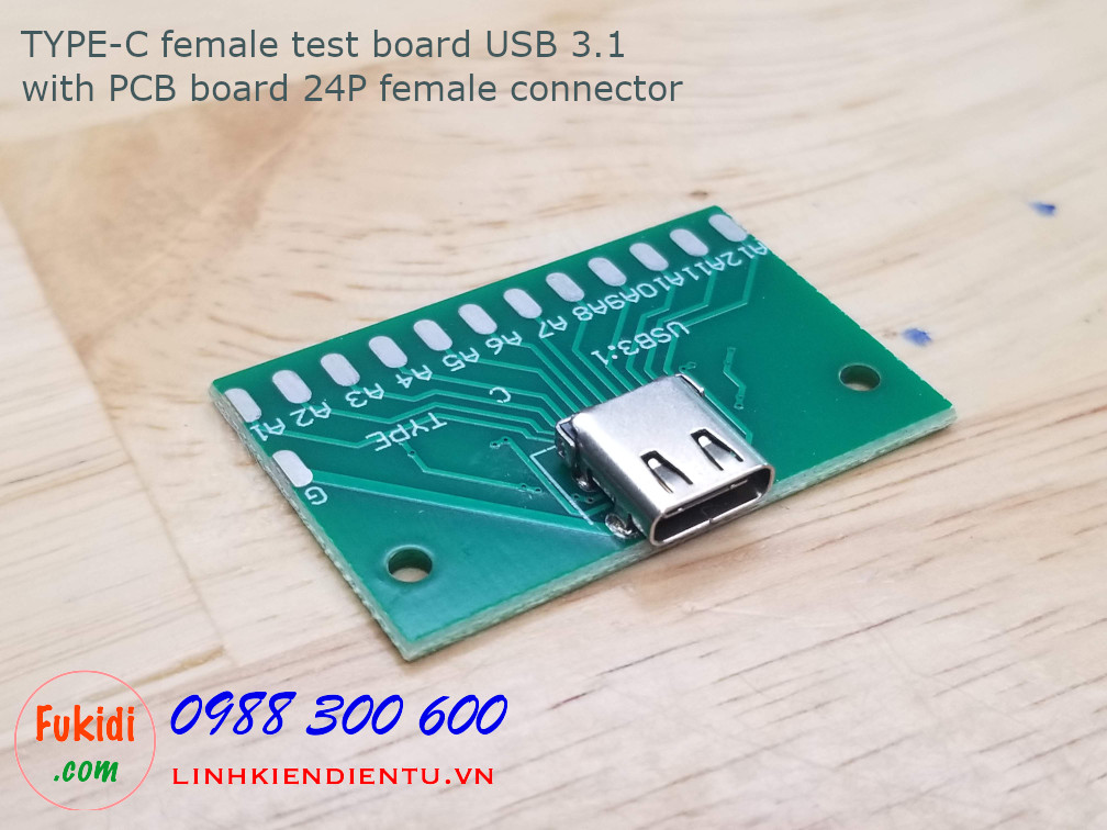 Đế ra chân cho cổng USB-C female, chuẩn USB 3.1, ra 24 chân trên tấm mạch in
