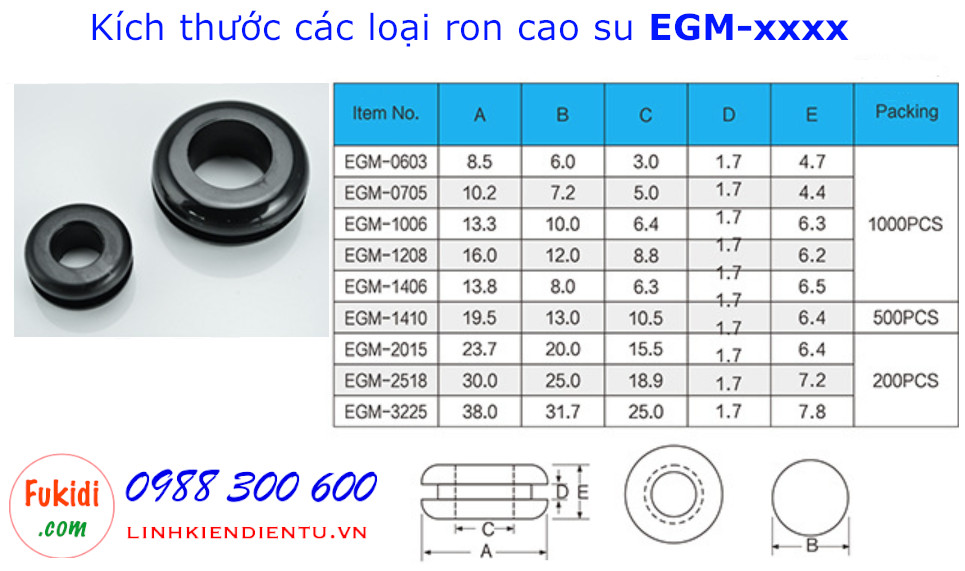 Vòng đệm, ron cao su bảo vệ dây phi 5mm EGM-0705 - EGM0705