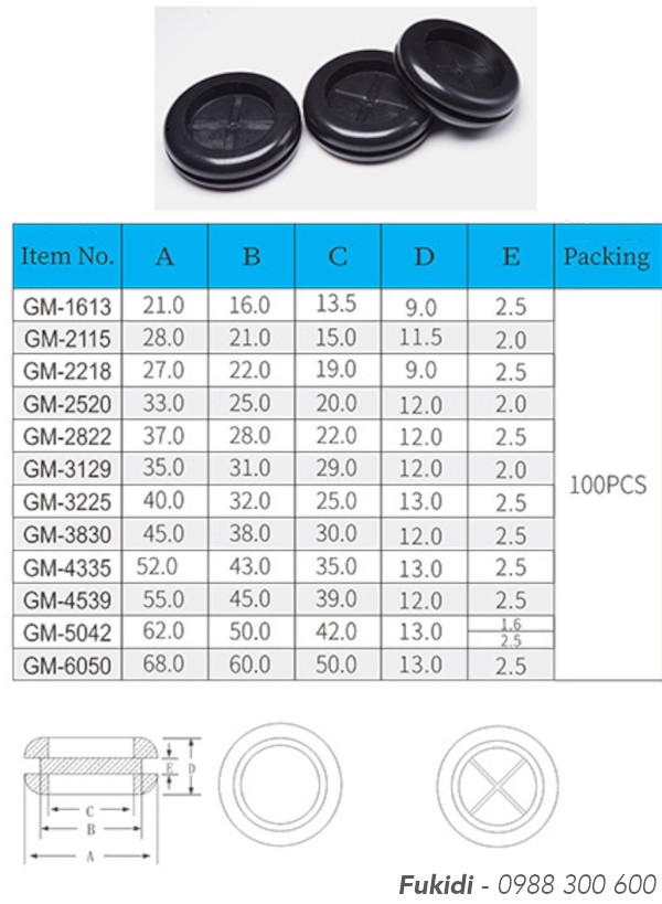 Chi tiết kích thước ron cao su GM-3830 