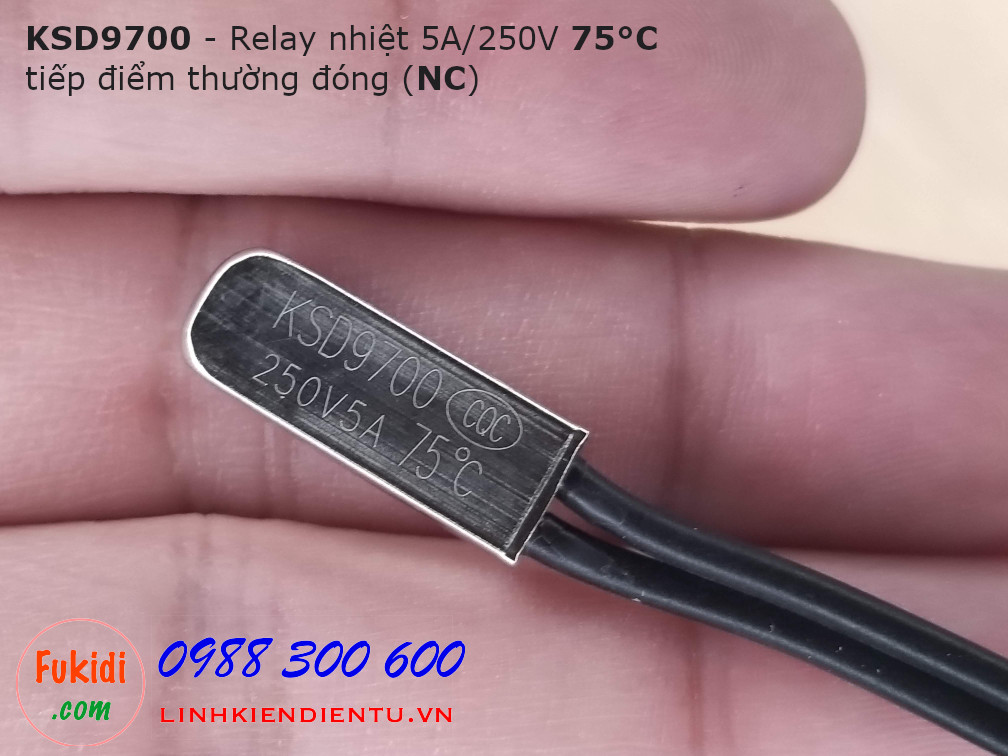 Relay nhiệt KSD9700 5A 250V 75°C, tiếp điểm thường đóng NC