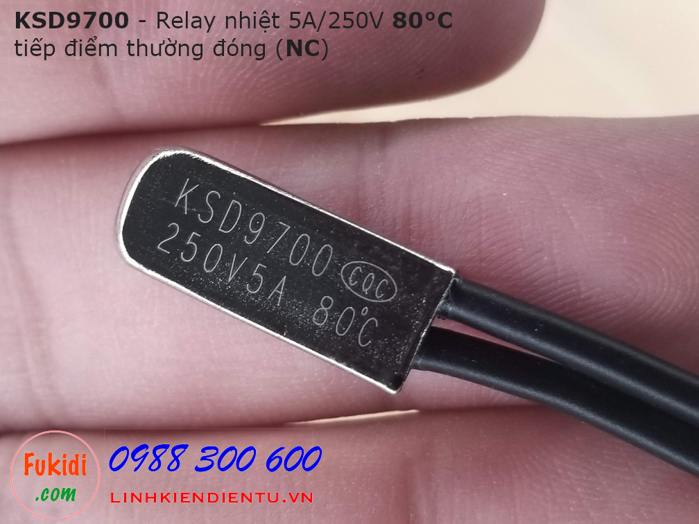 Relay nhiệt KSD9700 5A 250V 80°C, tiếp điểm thường đóng NC