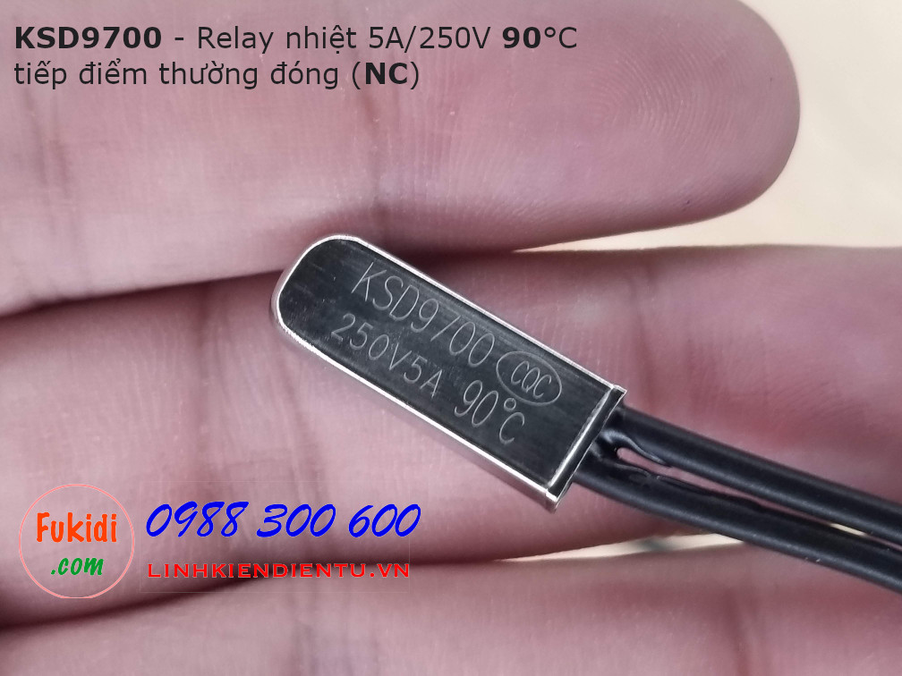 Relay nhiệt KSD9700 5A 250V 90°C, tiếp điểm thường đóng NC