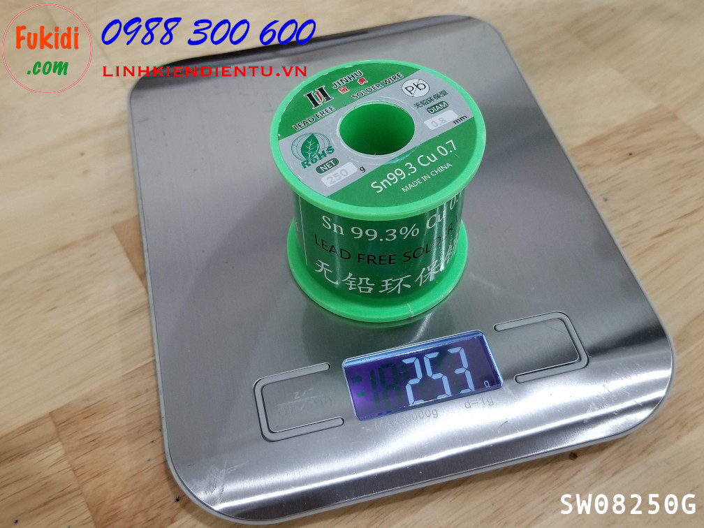 Cuộn dây thiếc hàn, chì hàn JINHU 0.8mm 250g  Sn99.3 Cu0.7 SW08250G