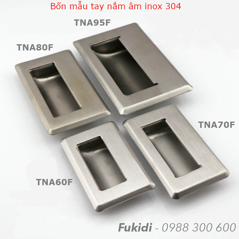 Bốn kích cỡ của tay nắm âm inox 304