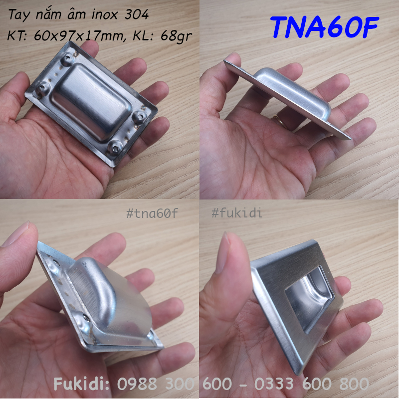 Tay nắm âm, tay nắm hộc tủ inox 304 KT 60x94mm - TNA60F