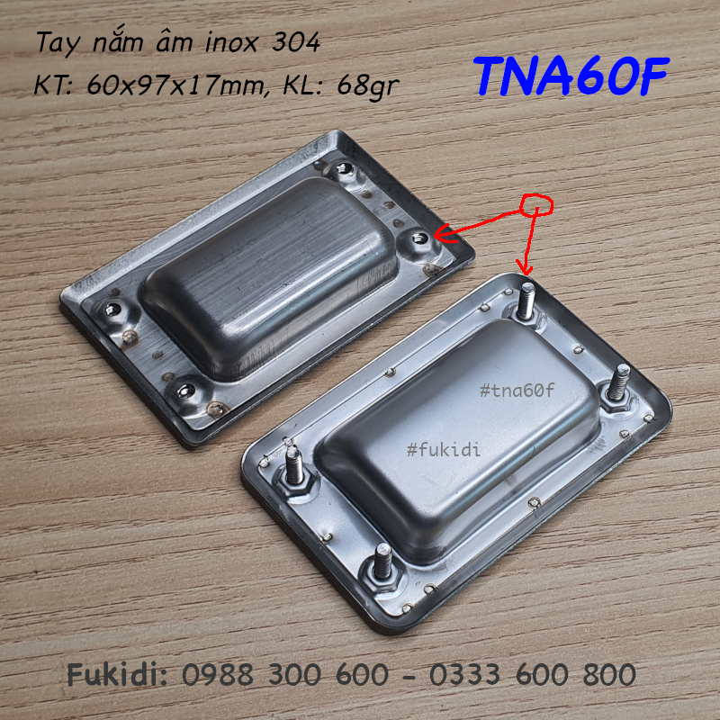 Tay nắm âm, tay nắm hộc tủ inox 304 KT 60x94mm - TNA60F