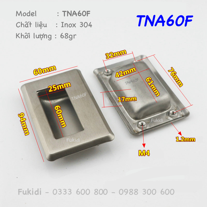Chi tiết kích thước của tay nắm âm TNA60F 