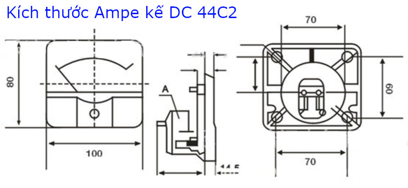 Ampe kế DC 44C2 1A chỉ thị bằng kim, kích thước 100x80mm - 44C2.1A