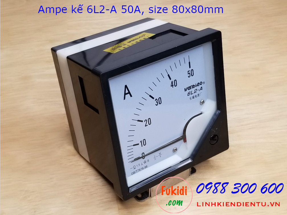 Ampe kế AC 6L2-A tầm đo 50A điện áp 2KV,  size 80x80mm - 6L2A50