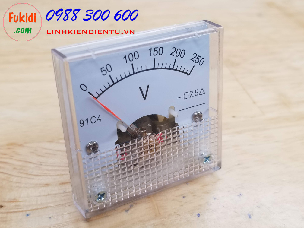 Đồng hồ đo điện áp 91C4 tầm đo từ 0-250V, size 45x45x36mm 