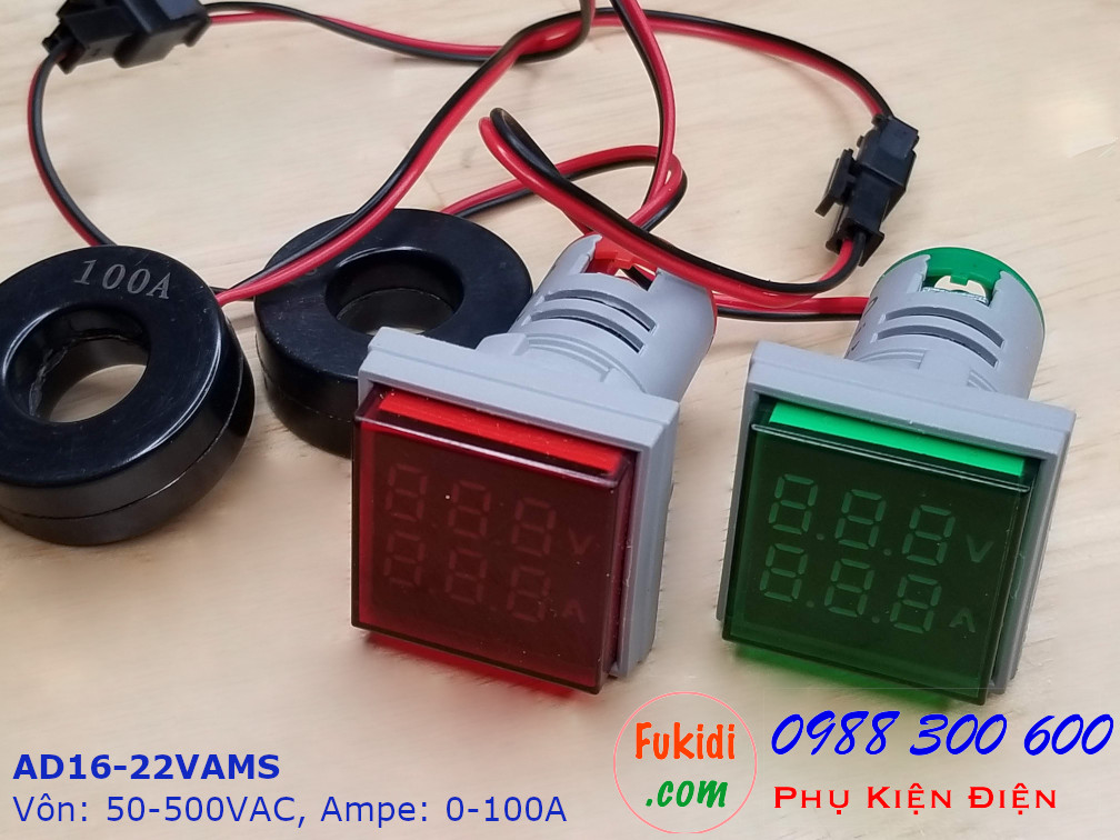 Đồng hồ đo hai trong một vôn kế 50-500VAC và Ampe kế 0-100A - AD16-22VAMS