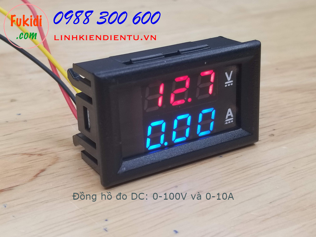 Đồng hồ đo dòng điện từ 0-10A và điện áp từ 0-100V hiển thị LED