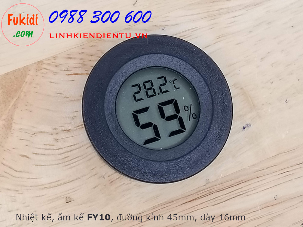Nhiệt kế và ẩm kế, đồng hồ đo nhiệt độ và độ ẩm hình tròn phi 45mm hiển thị LCD FY10