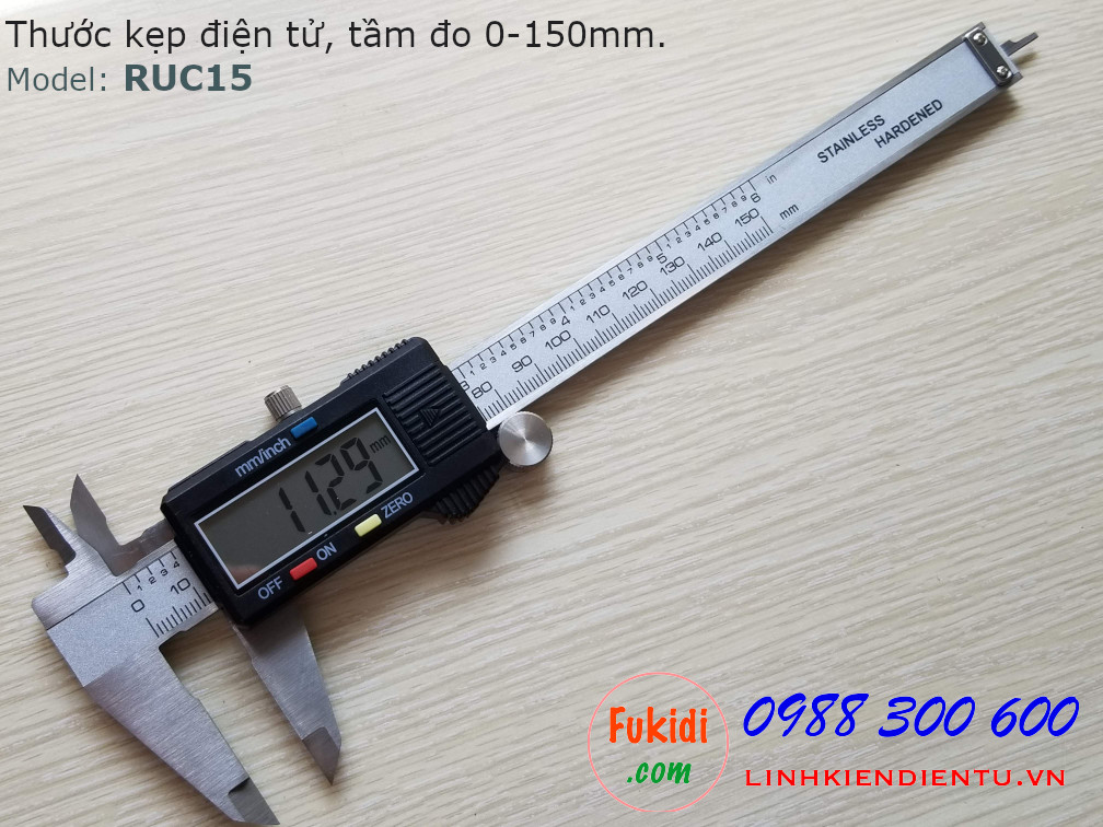 Thước kẹp điện tử RUC15, chất liệu nhựa và thép không rỉ, tầm đo 0-150mm