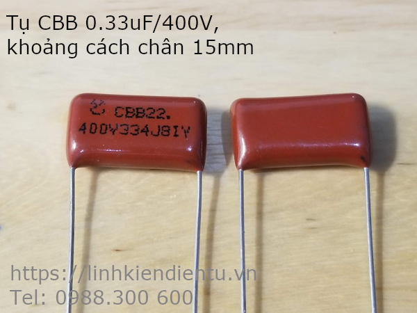 Tụ CBB CBB22 400V334J 0.33uF/400V khoảng cách chân 15mm