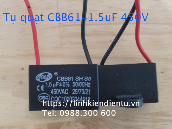 Tụ CBB61 1.5uF 450V - (dùng trong động cơ điện, quạt điện)