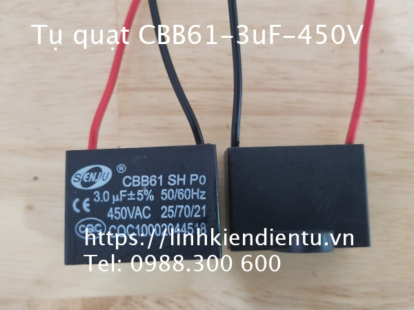 Tụ CBB61 3.0uF 450V - (dùng trong động cơ điện, quạt điện)